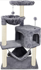 Cat Tree with Cat Condo and Big Hammock, Grey