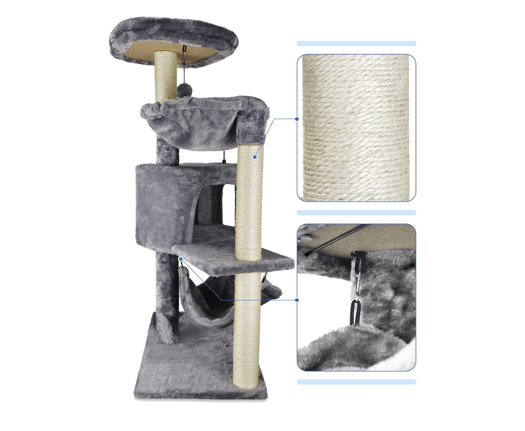 Cat Tree with Cat Condo and Big Hammock, Grey