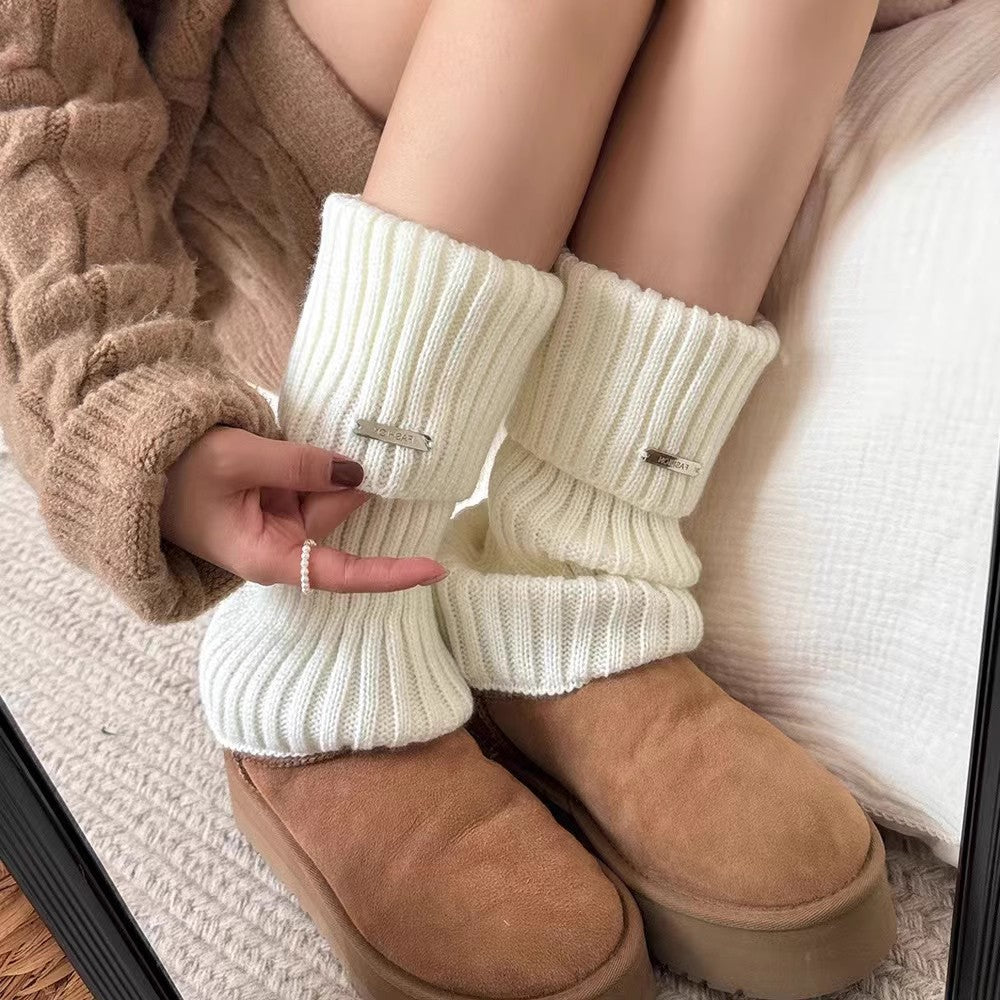 Fashion White Knitted Fabric Female Leg Warmer