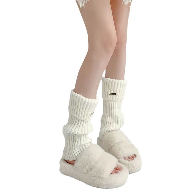 Fashion White Knitted Fabric Female Leg Warmer